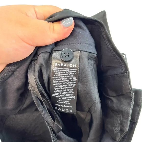 Aritzia Babaton Belted Pleat Pant Trouser Cropped Stretch Satin Black Size 2 - Picture 12 of 13